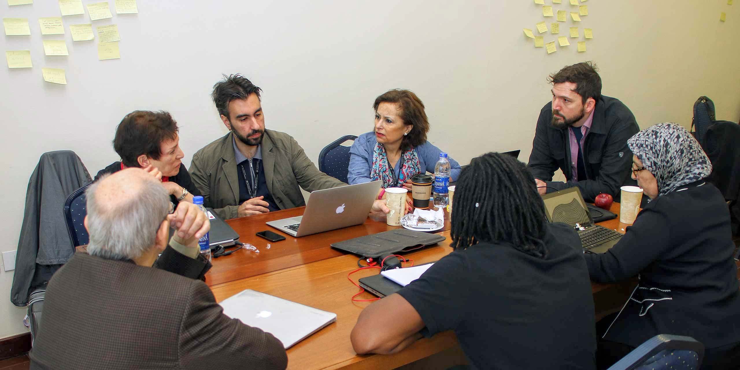 Participants collaborating at the Digital Pedagogoy Lab Cairo, 2016.