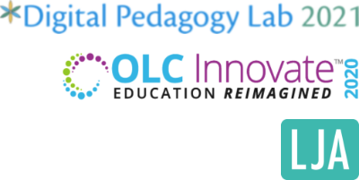 Logos from Digital Pedagogy Lab 2021, OLC Innovate 2020, Library Journal Academy