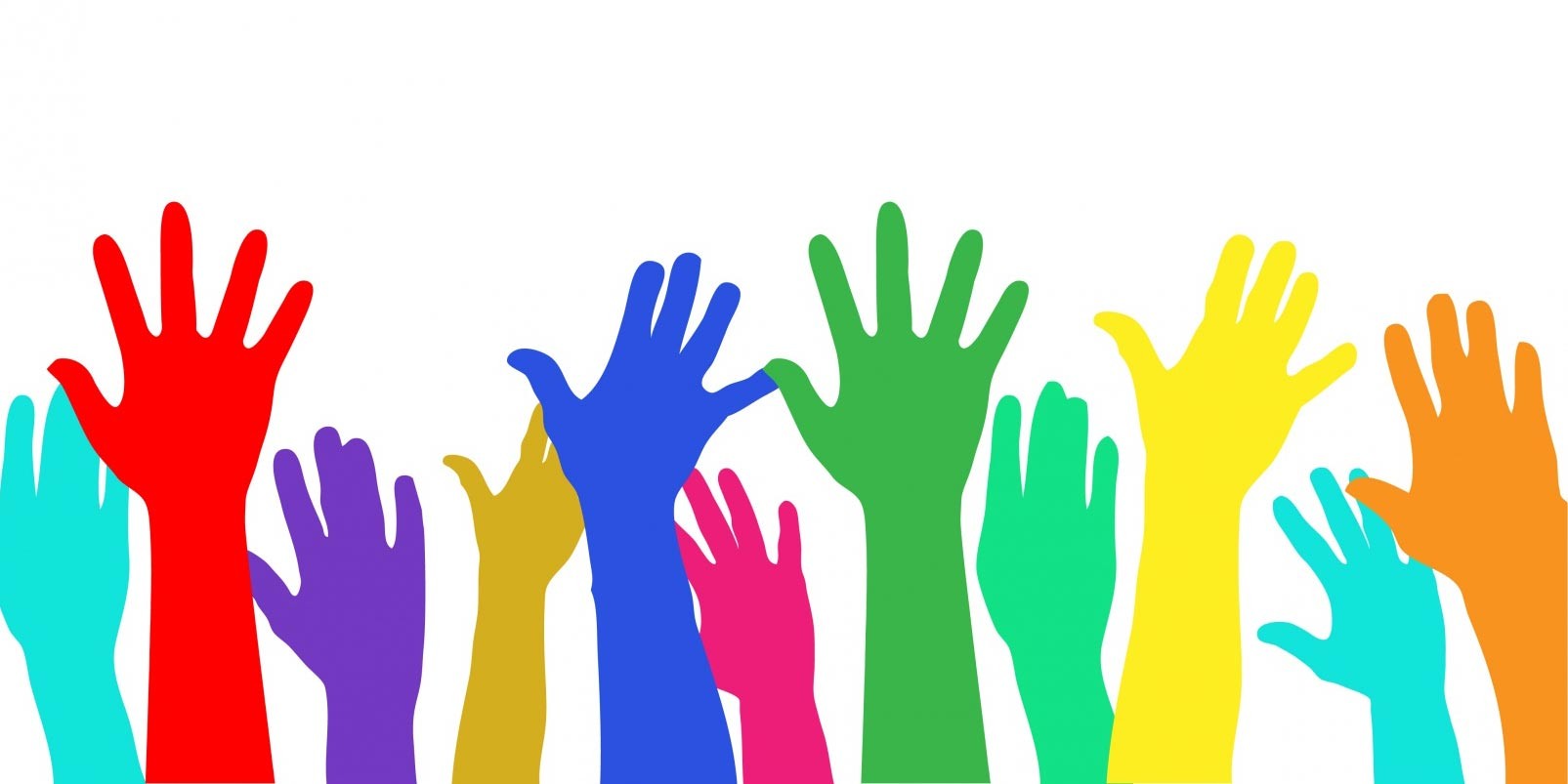 Image of raised colorful hands.